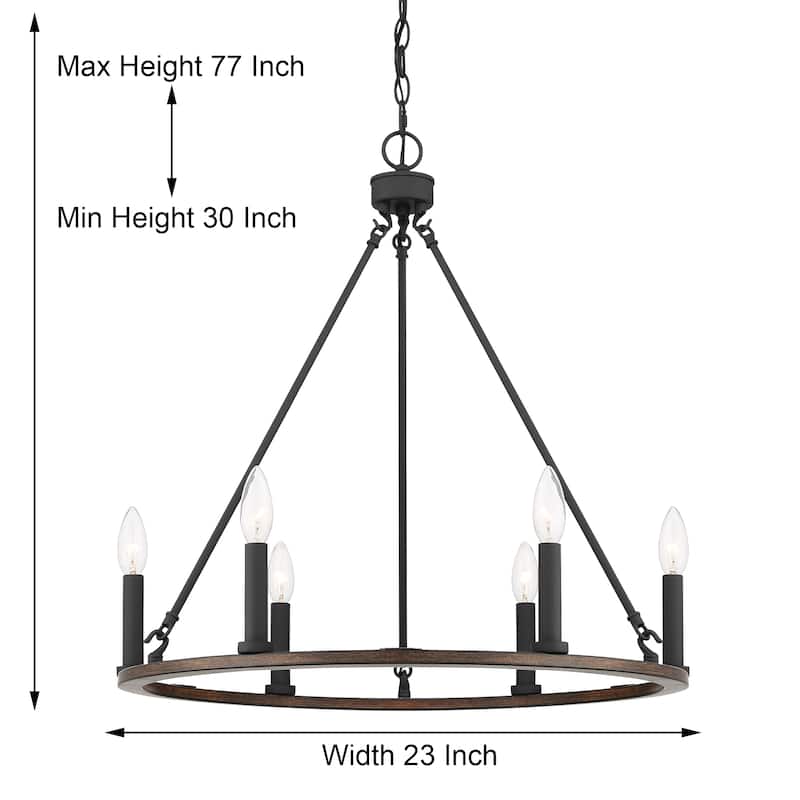 Farmhouse Rustic 6-light Round Wagon Wheel Chandelier - 23