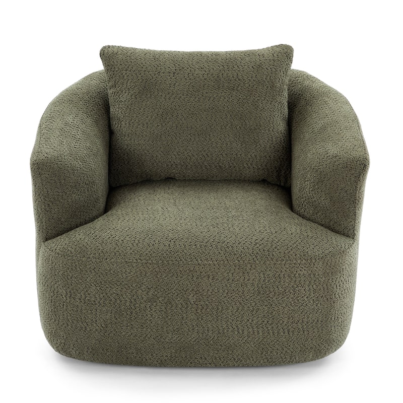 Upholstered Swivel Sofa Chair, Barrel Accent Chair for Office with Throw Pillow, Living Room Sofa Chair with Swivel Base