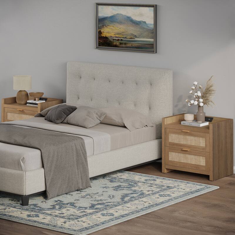 SICOTAS Farmhouse Set of 2 Nightstand with Charging Station and Drawers
