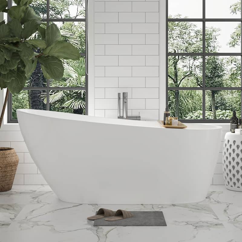 Vanity Art 67" Acrylic Freestanding Soaking Bathtub with Air Bath Option Available - 67/Soaking - White/Integrated Overflow