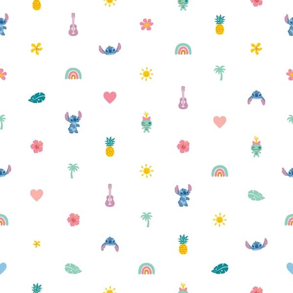 slide 2 of 7, Disney Stitch Aloha Mini Print Blue and Pink Peel and Stick Wallpaper - 216 x 20.50