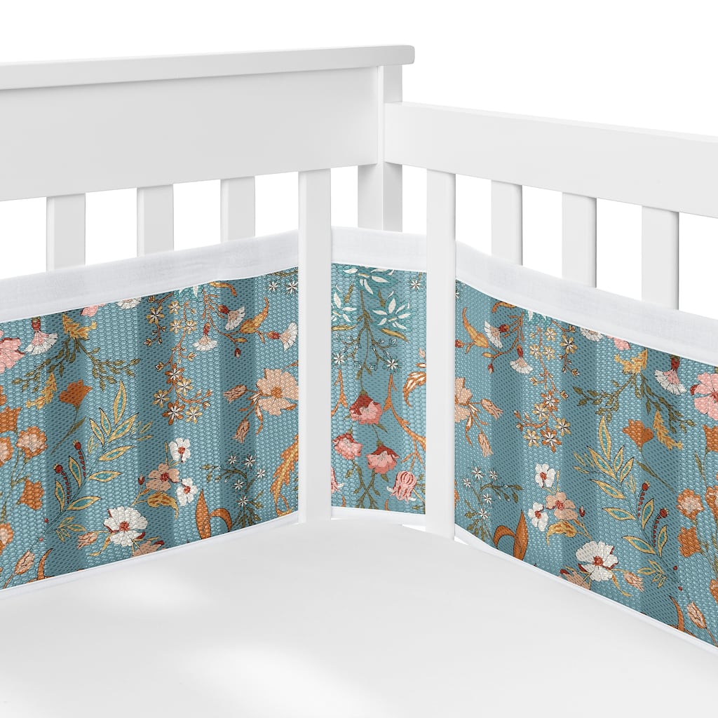 Sweet Jojo Designs + BreathableBaby Breathable Mesh Crib Liner Boho Wildflower Vintage Floral Girl - Botanical