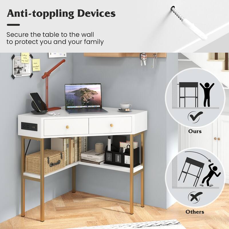 Costway Corner Computer Desk Writing Workstation Study Desk w/ 2
