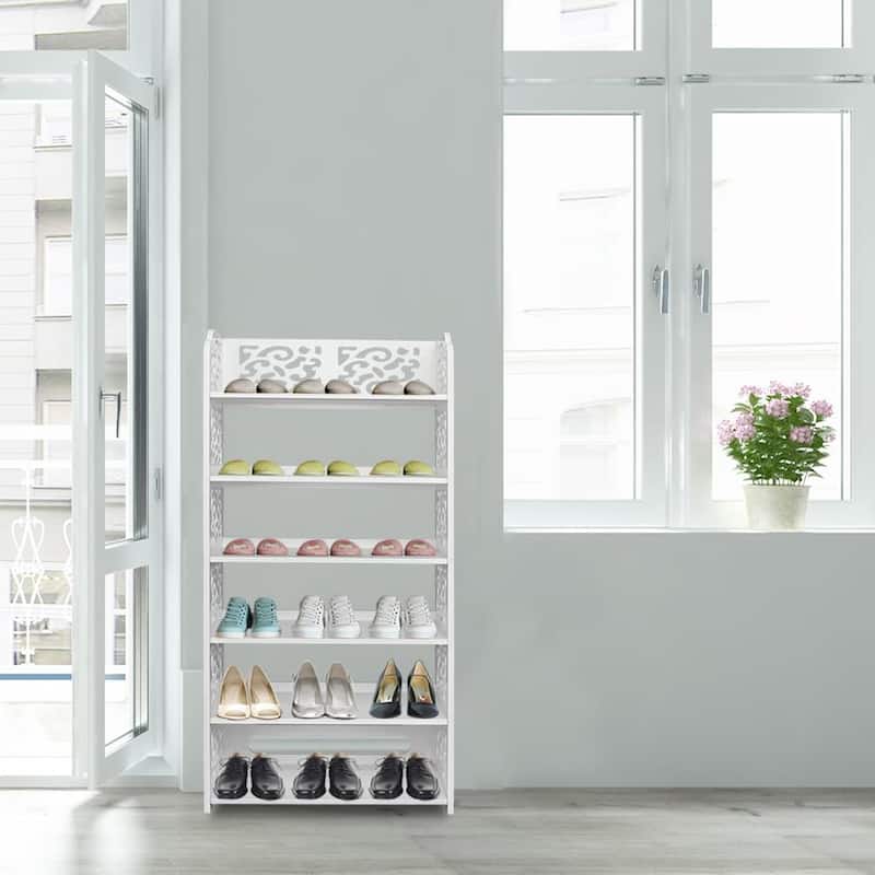6 Tier Storage Organizer Standing Shoe Rack Shelf Cabinet,White