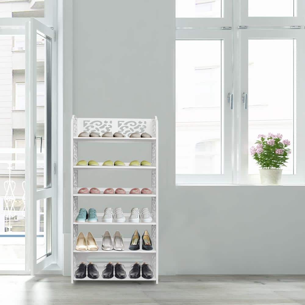 6 Tier Storage Organizer Standing Shoe Rack Shelf Cabinet,White