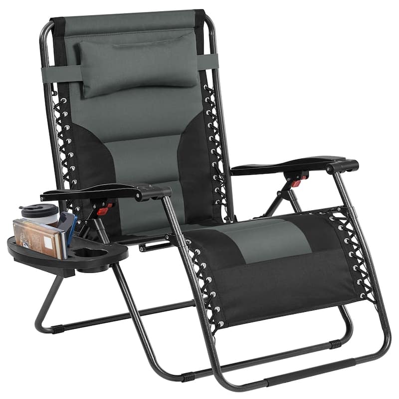 Yaheetech 29in Padded Outdoor Zero Gravity Chair Patio Lounge Camping Chair with Armrests and Pillow - Gray/Black