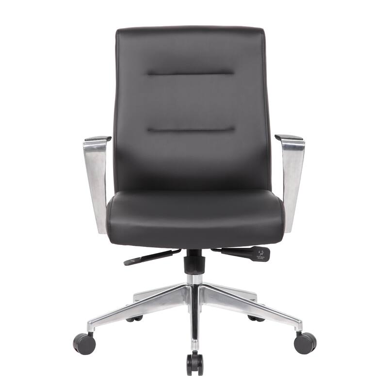 Avery Rolling Conference Armchair, Chrome, Commercial Rated Black Vinyl