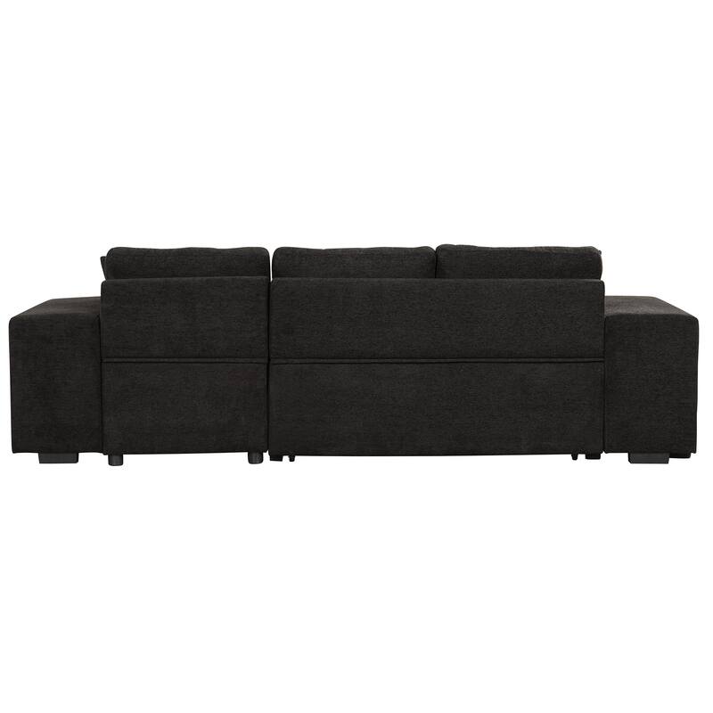 104.5" L-Shape 3 Seat Reversible Sectional Couch with Storage Chaise and 2 Stools, Modern Pull Out Sleeper Sofa with Pillow
