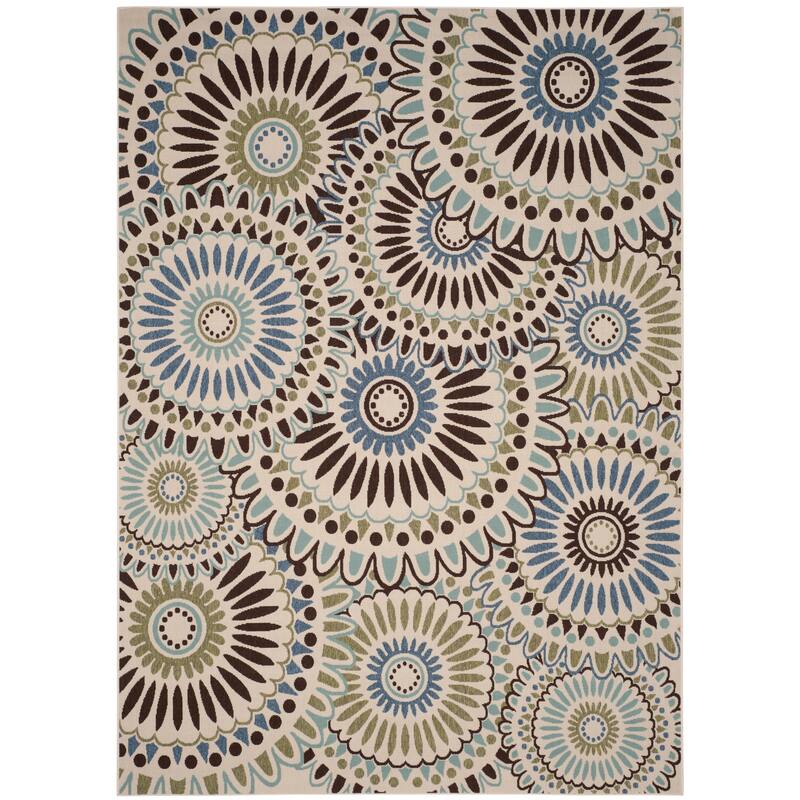 SAFAVIEH Veranda Sissy Indoor/ Outdoor Waterproof Patio Backyard Rug - 8' x 11' - Cream/Blue