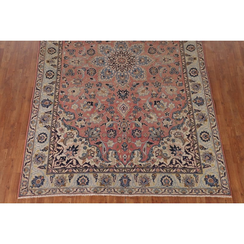 Pink Isfahan Persian Vintage Area Rug Hand-Knotted Wool Carpet - 6'7"x 10'2"