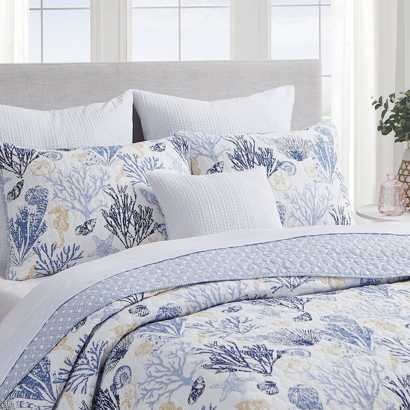 DESIGN STUDIO Key West Blue/Tan Cotton Quilt Set