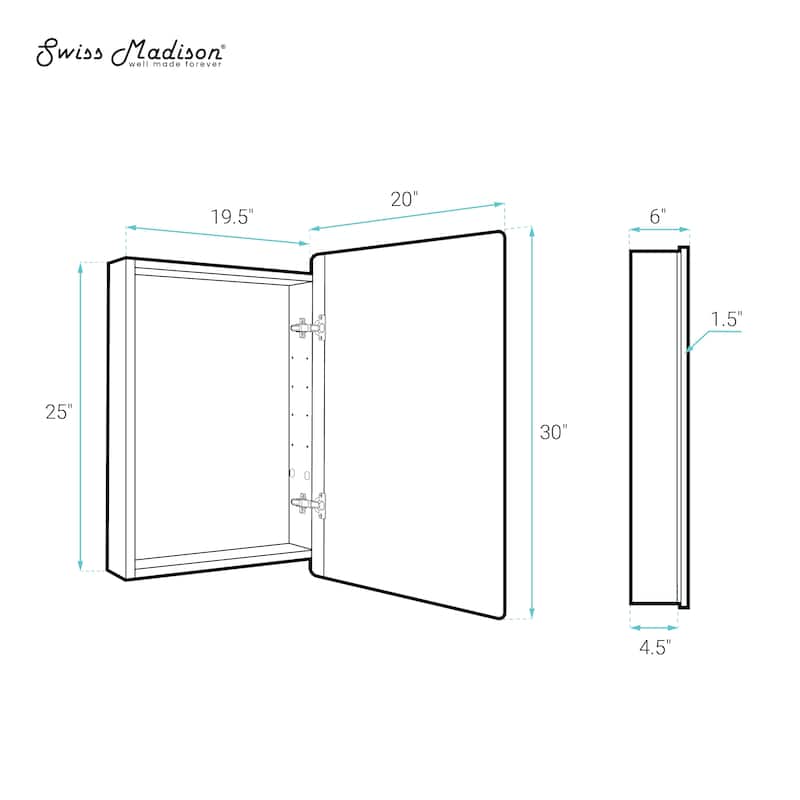 Pierre 20 X 30 Rectangle Recessed/Wall Mount Medicine Cabinet With Mirror In Matte Black - 20 x 30