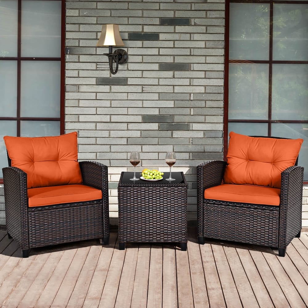Costway 3PCS Patio Rattan Furniture Set Cushioned Conversation Set - See Details