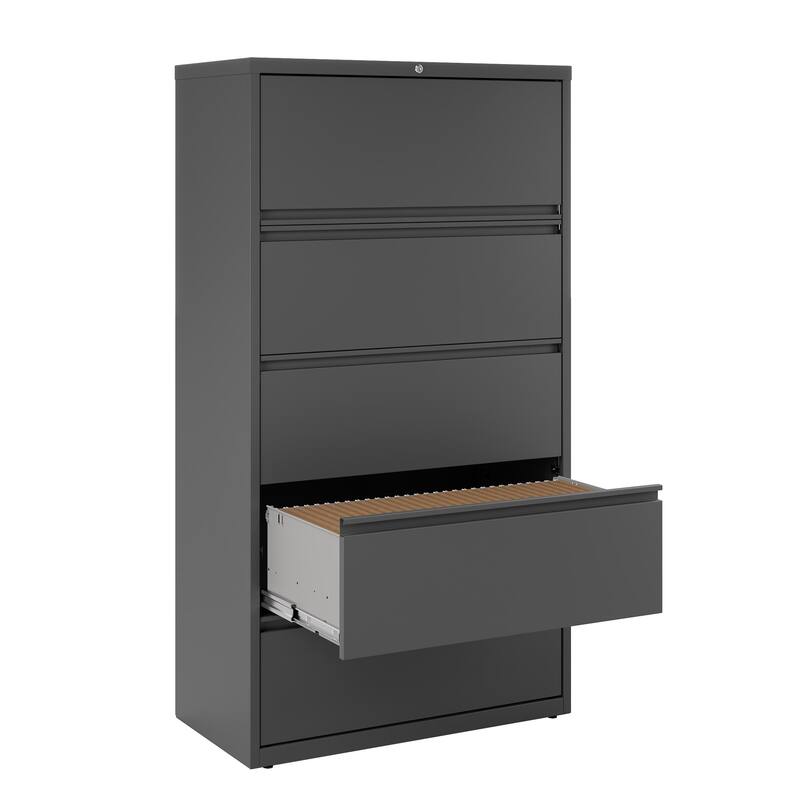 Hirsh 36-in Wide HL10000 Series 5 Drawer Lateral File Cabinet with Posting Shelf and Roll-Out Binder Storage, White