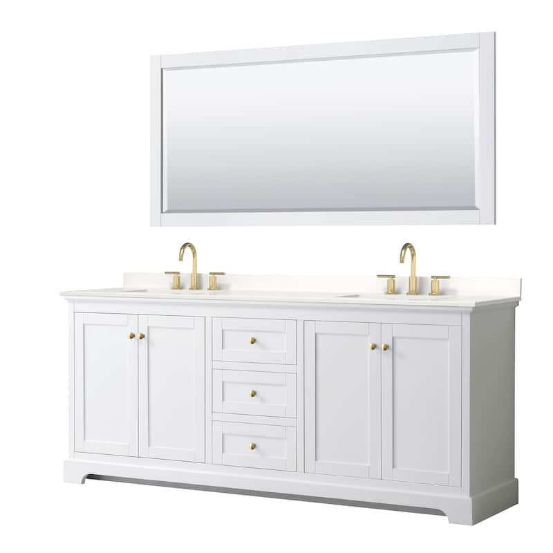 Wyndham Collection WCV232380D-QTZ-US3M70 Avery 80" Free Standing - White / White Quartz Top / Brushed Gold Hardware