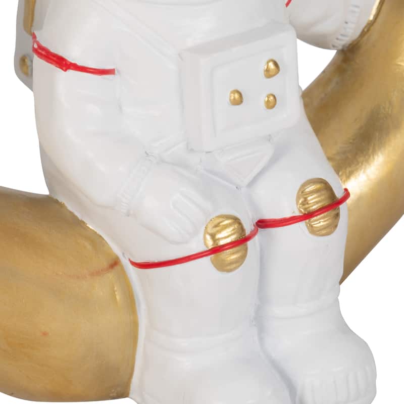 Sagebrook Home Polyresin 7" Space Man on Crescent Moon Figurine in White and Gold - 7" x 3" x 7"