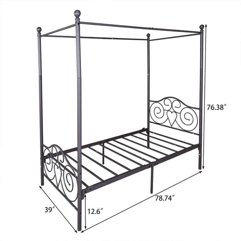 Canopy Metal Bed Frame with Vintage Style Headboard & Footboard ，Easy DIY Assembly All Parts Included