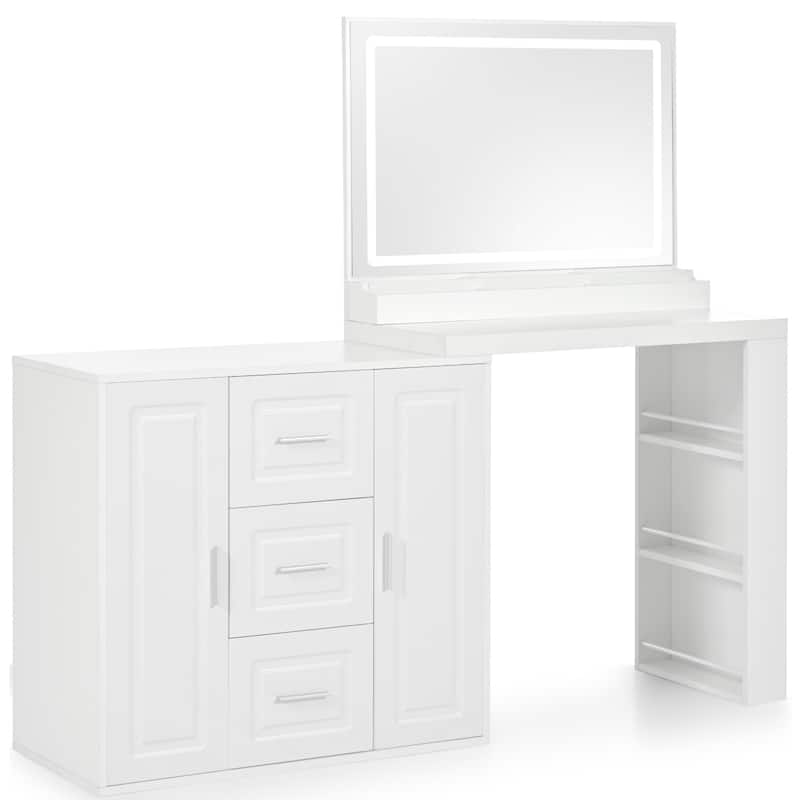 59"Makeup Vanity Desk with Mirror,Vanity Mirror with Lights,Dressing Table with 3 Drawers and 2 Cabinets,Storage Shelves