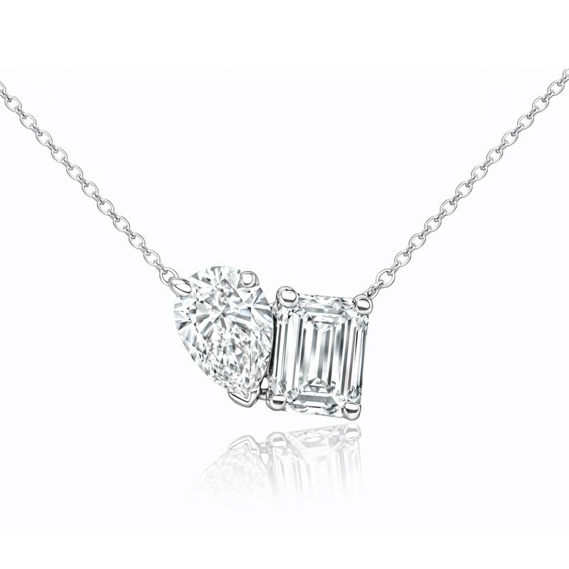 Auriya 14K Gold Lab Grown Toi Et Moi Diamond Pendant Necklace 1.90ct. tw. (F-G VS) - White