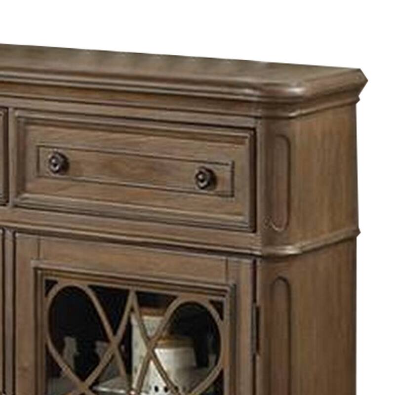 Traaditional Style Wooden Server with Two Spacious Drawers, Brown