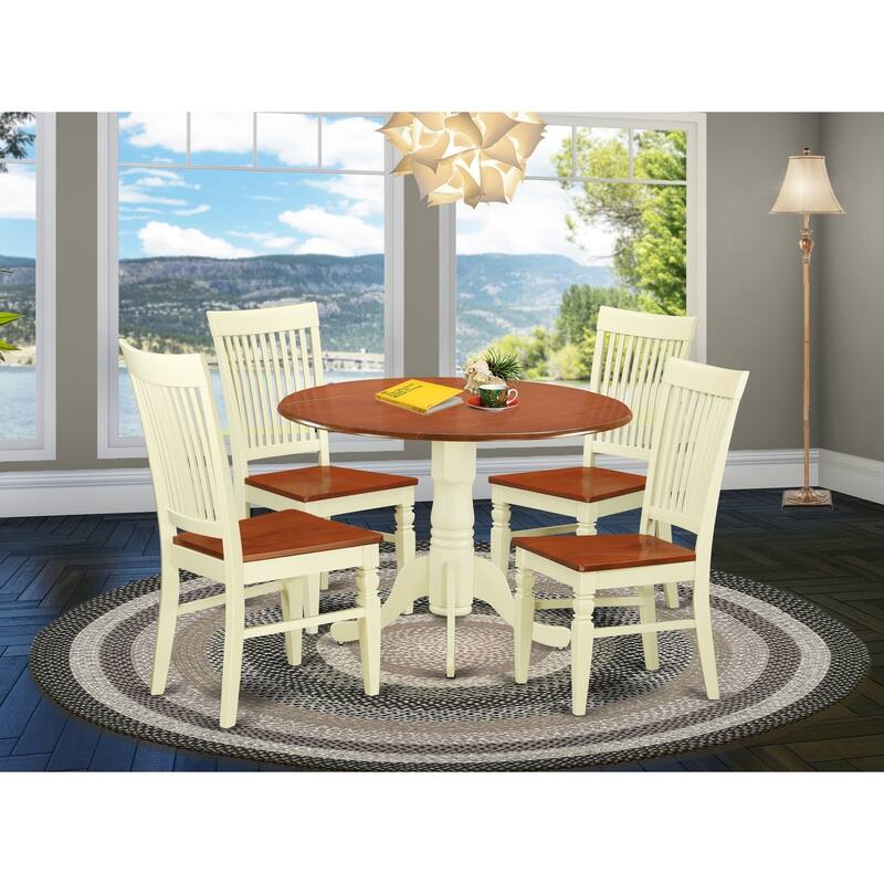 5 Piece Dining Set - Kitchen Table & 4 Chairs - Antique Style Wood Seating