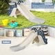 preview thumbnail 6 of 4, 4 in 1 Whale Slide Playset Foldable Climber for Kids w/Basketball Hoop - Blue,Grey