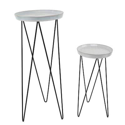 10" & 8" Mayan Ceramic On Metal Plant Stand,Set Of 2