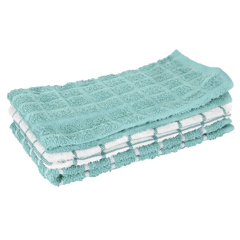 RITZ Cotton Terry Check Kitchen Towels (Set of 3) - Dew