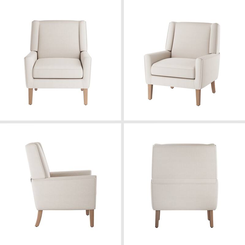 Mid-Century Linen Wing Chair - Tailored Channel Tufting & Walnut Tapered Legs, Compact Accent for Reading Nooks