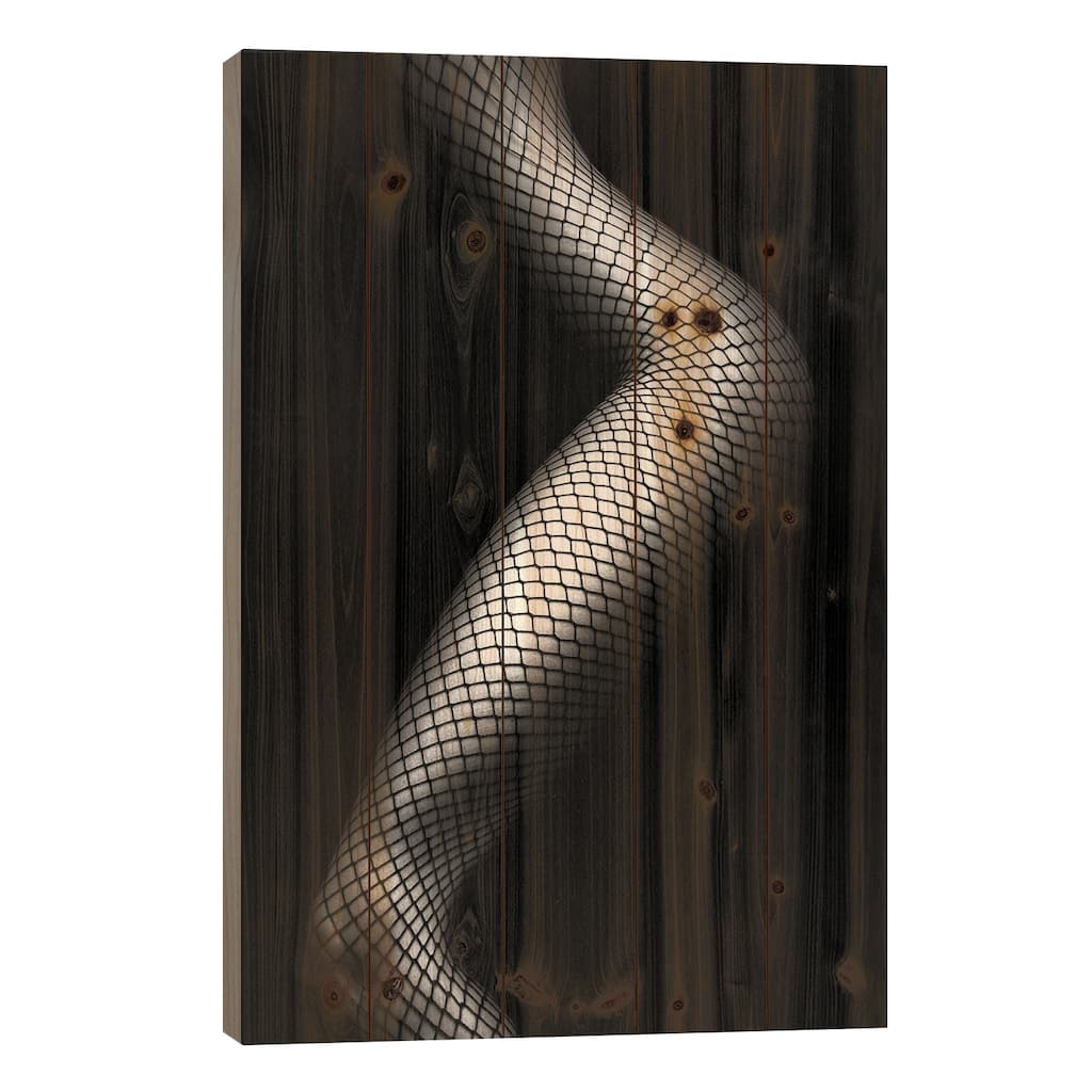 Legs In Fishnet Stockings III Print On Wood by Johan Swanepoel - Multi-Color