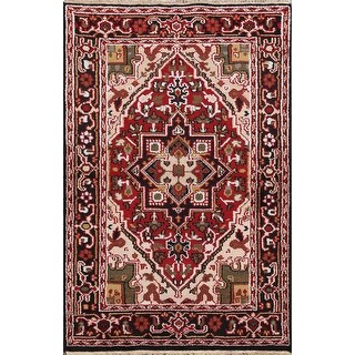 Geometric Heriz Oriental Area Rug Wool Handmade Decorative Carpet - 4'0" x 5'9"