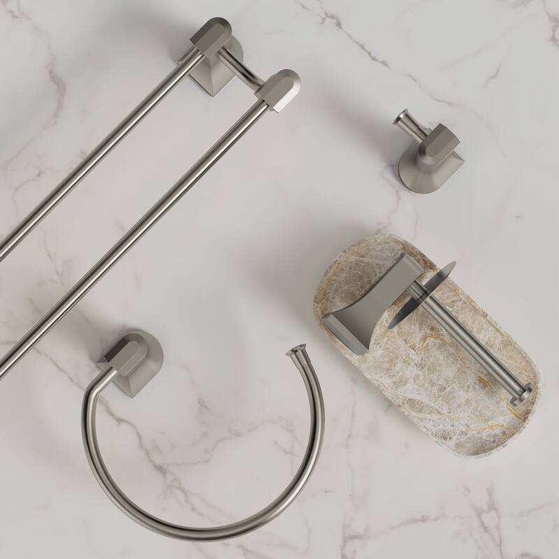 GRANDJOY 4-Piece Stainless Steel Bathroom Hardware Set with Wall Mount Double Towel Bar