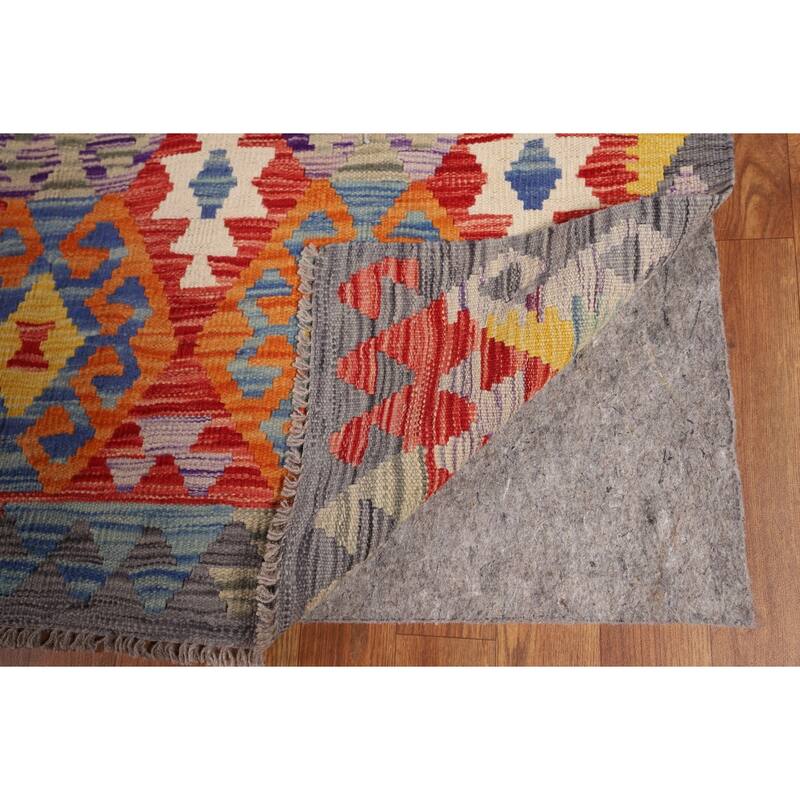 Reversible Orange Kilim Area Rug Flatweave Oriental Wool Carpet - 7'11" x 9'7"