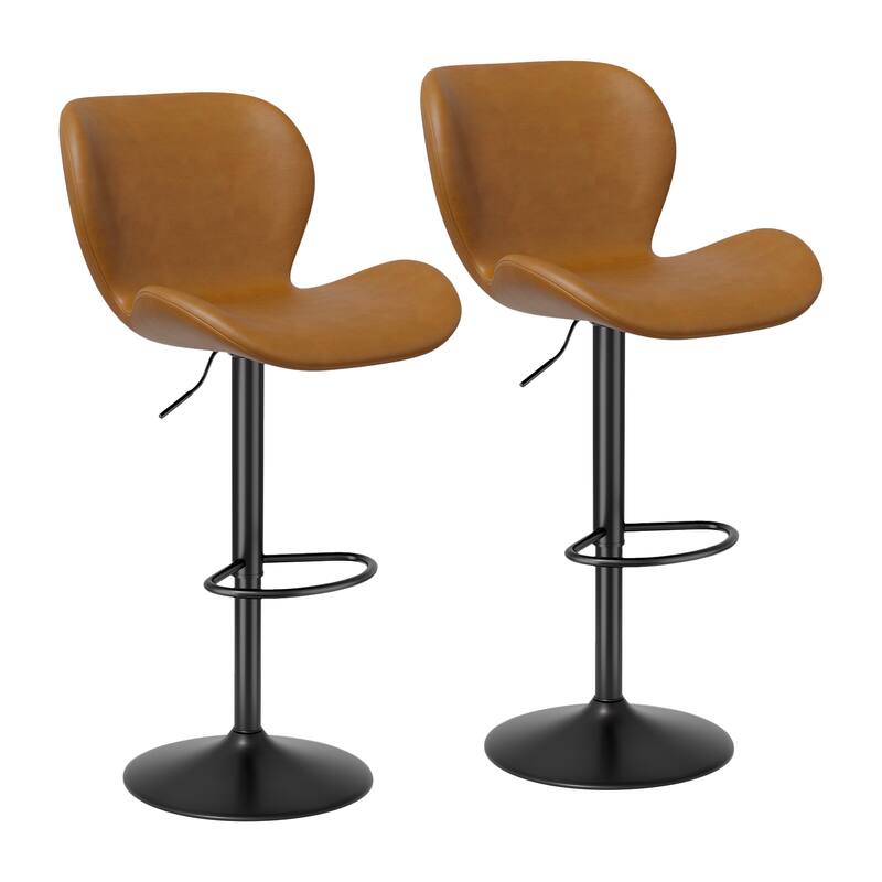 Swivel Bar Stools Set of 2,PU Leather Upholstered Barstools with Back & Footrest, Seat Adjustable Height 22.2-31IN Bar Chairs