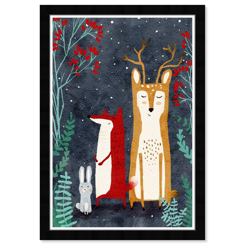 Wynwood Studio Prints Animals Gentle Snow Full Buddies Blue and Dark Blue Rustic Wall Art Canvas Print