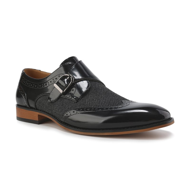 Gino Vitale Mens Monk Strap Herringbone Dress Shoes