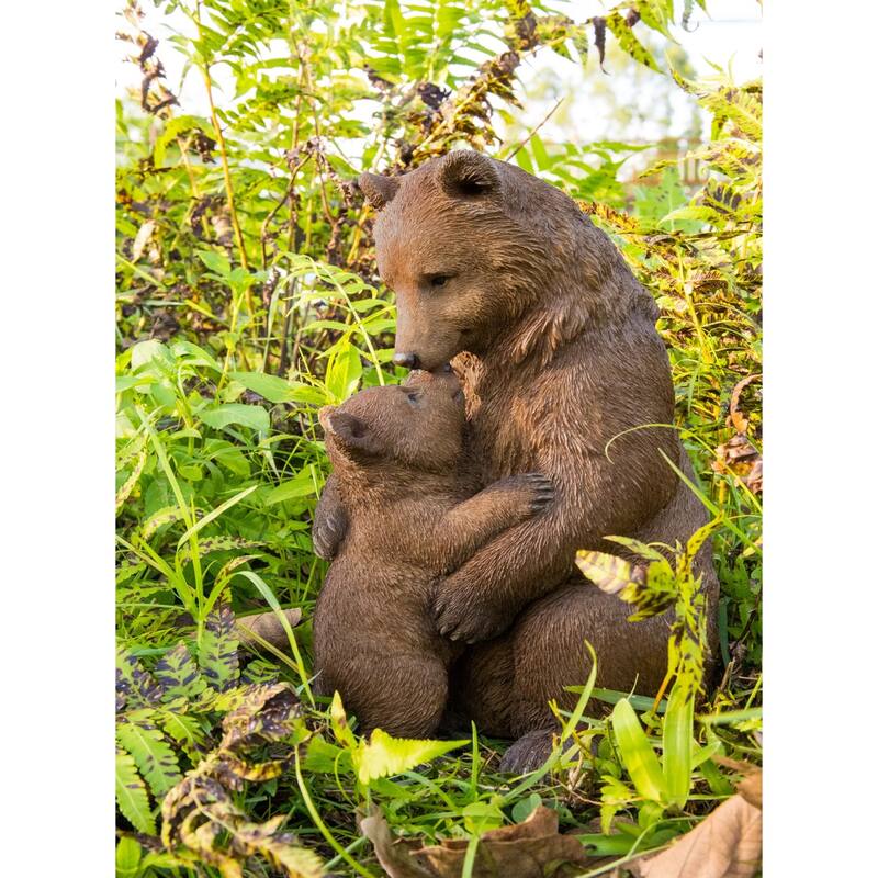 Cuddling Mother and Baby Bear Outdoor Garden Statue - 11.75" - Brown