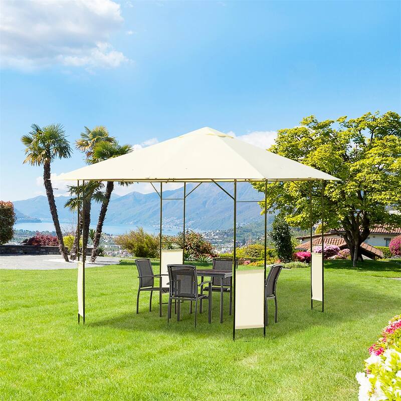 Outdoor Steel Gazebo Canopy 9.7x9.7ft with Cream White Roof for Patio Lawn or Backyard Shade