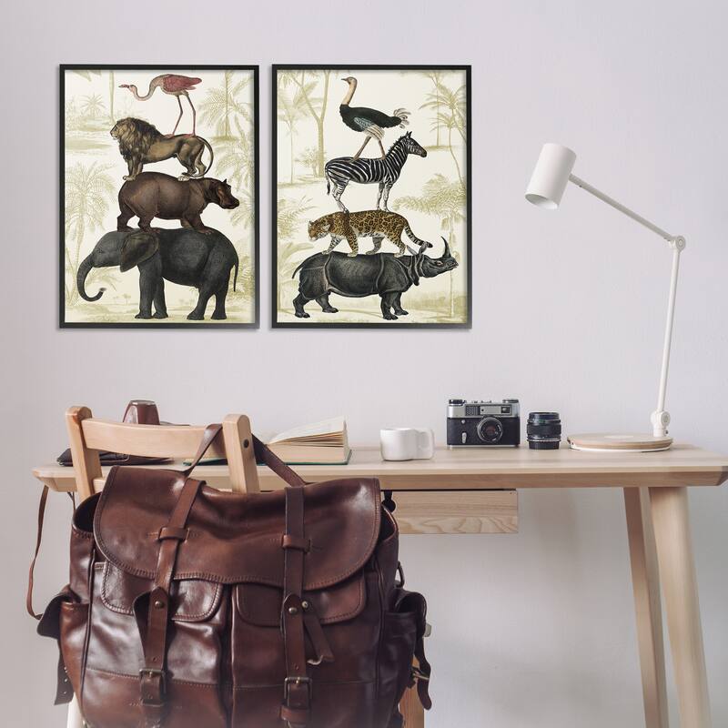 Stupell Stacked Safari Animals Framed Giclee Art Design By Victoria Barnes (Set of 2)