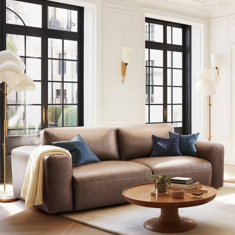 95" Oversized 3-Seater Sofa - Extra Deep Seats & Wide Arms, Down-Filled PU Leather Couch for Living Room, Apartment