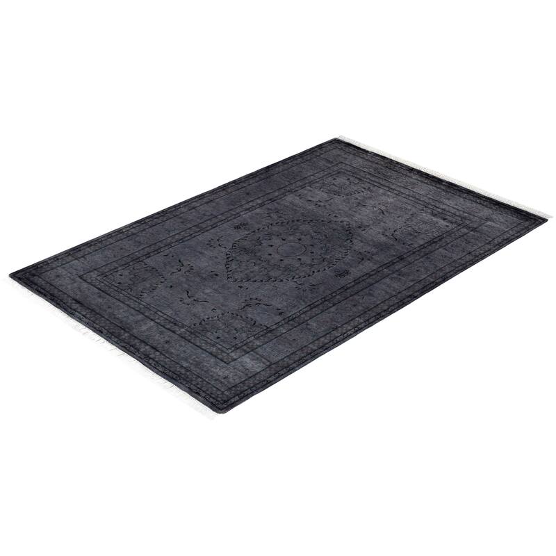 Overton Hand Knotted Wool Vintage Inspired Modern Contemporary Overdyed Gray Area Rug - 4' 1" x 6' 0"