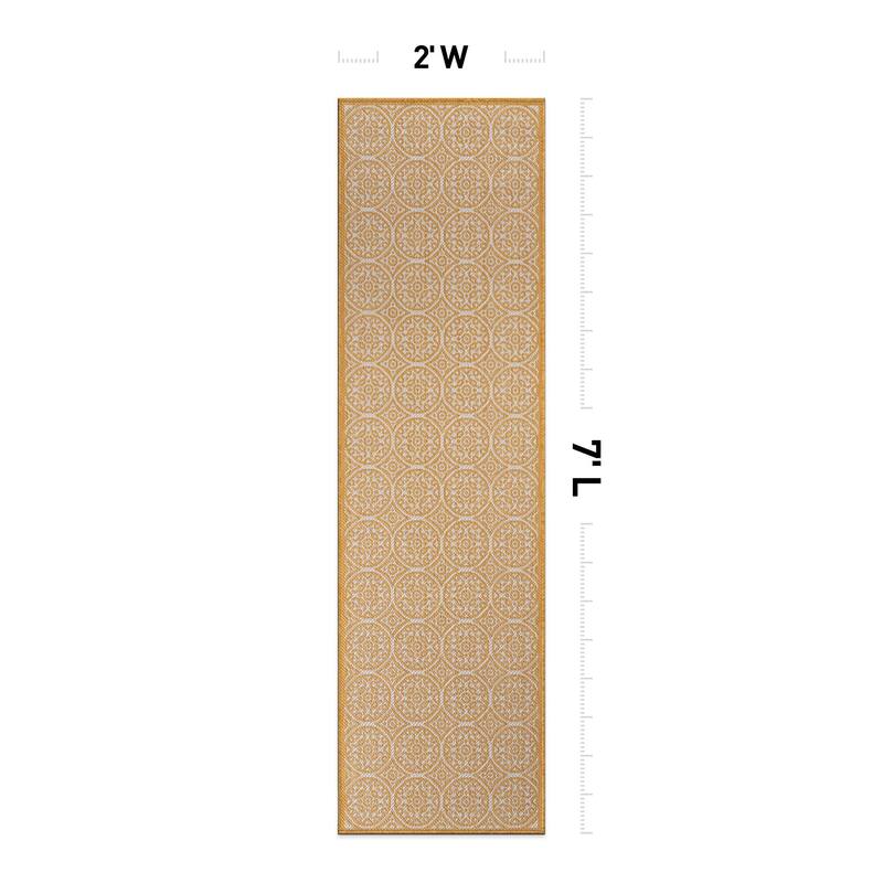 World Rug Gallery Transitional Floral Circles Textured Flat Weave Indoor/Outdoor Area Rug