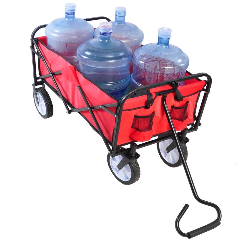 Durable Folding Utility Wagon Cart, 600D Polyester Fabric, 150 lbs Capacity, for Beach, Garden, Camping, and Shopping