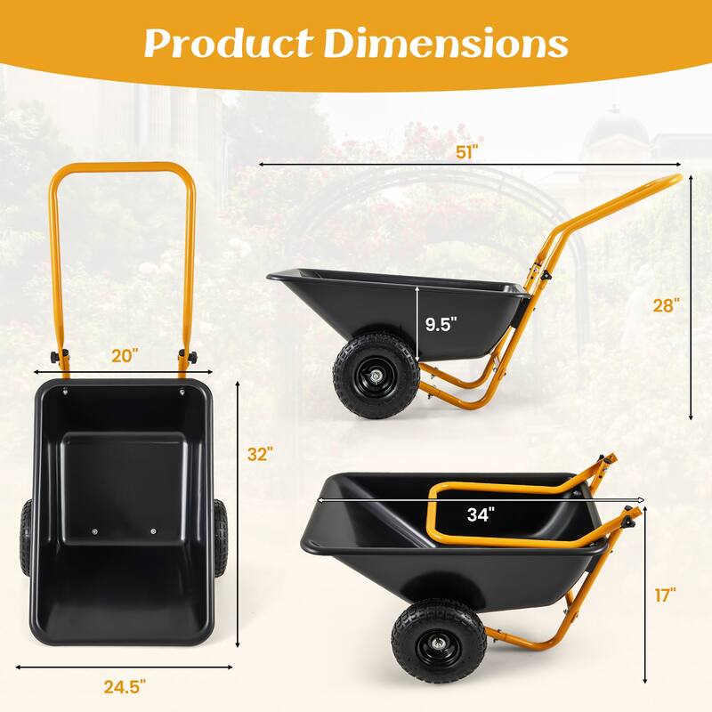 Gymax Dual-Wheel Wheelbarrow w/ Pneumatic Tires 330 LBS Load Capacity