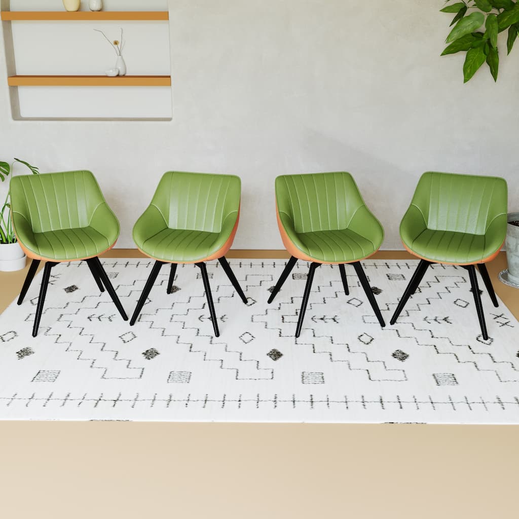 A set of 4 dining chairs, medieval modern kitchen dining chair, PU decorative chairs with black metal legs, suitable for