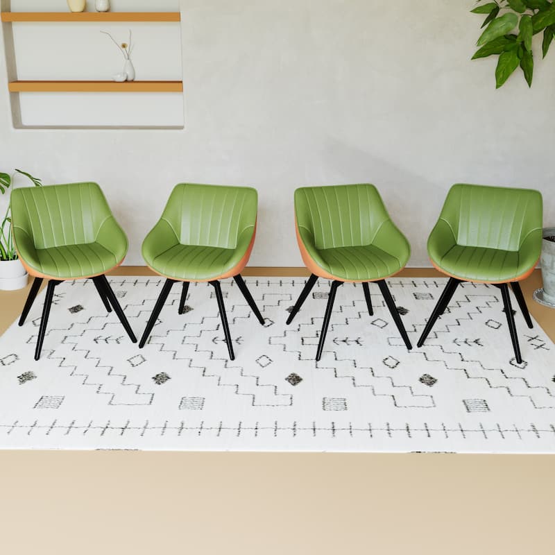 Mid-Century Modern PU Dining Chair with High-Density Foam Cushion and Curved Backrest, for Dining Room, Set of 4 - Green