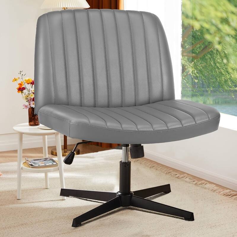 Cross Legged Armless Adjustable Swivel Padded Home Office Desk Chair No Wheels - Brown