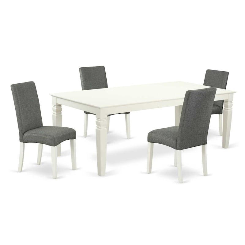 Rectangular Dining Table Set - 5pc Table & 4 Chairs - 66/84 Inch with Leaf - Linen White Legs