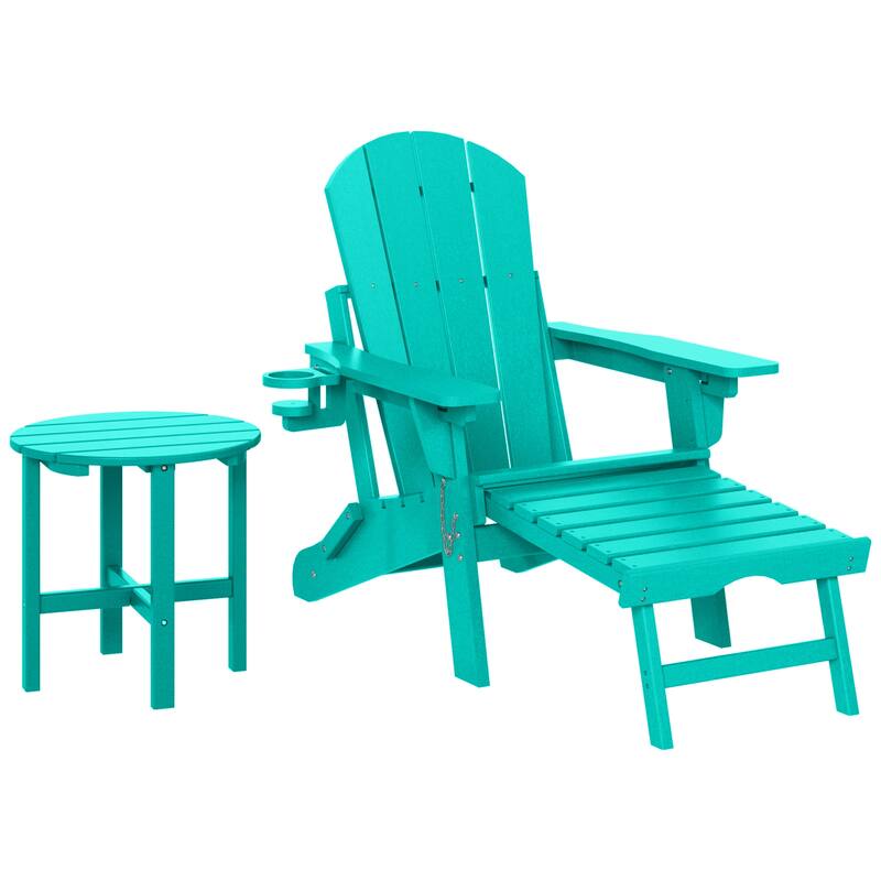 Laguna Outdoor Folding Adjustable Adirondack Chair with Hideaway Ottoman & Round Side Table - Turquoise