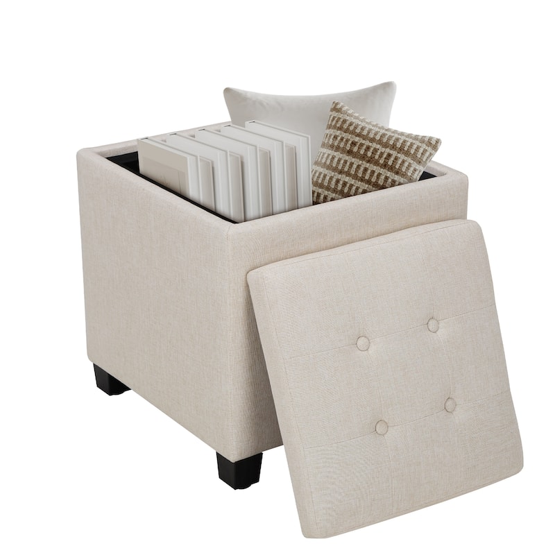 RENEWLINE ​18" Square Storage Ottoman with Tray - 250LBS Weight Capacity, Leather Upholstered Footstool for Living Room